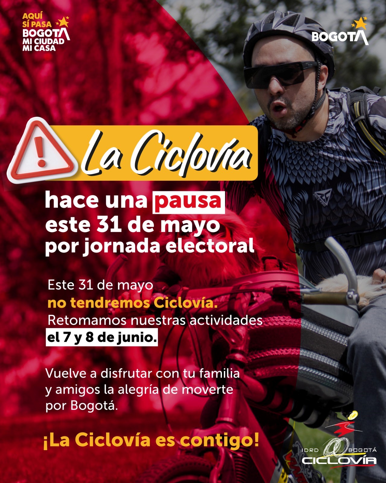 Este 31 de mayo no habrá Ciclovía