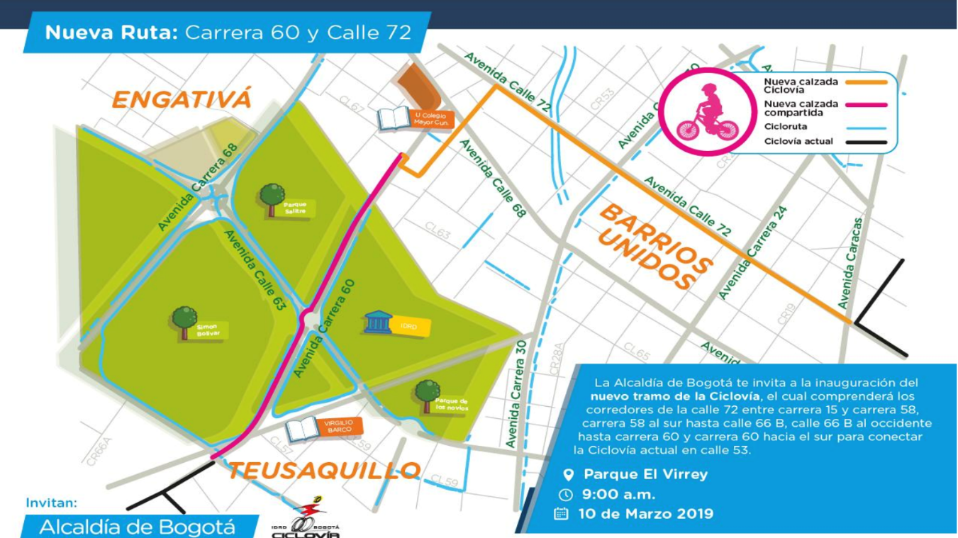 Mapa de la nueva ruta de la ciclovía