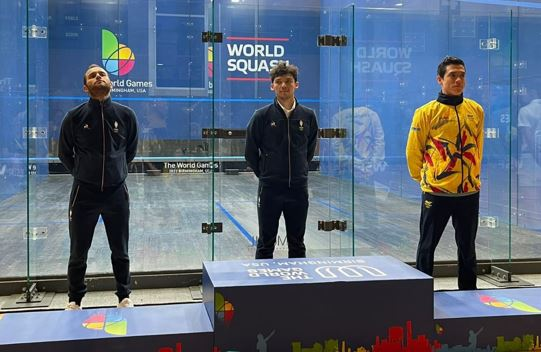 Miguel Ángel Rodríguez (der.), en el podio de los pasados World Games, quiere repetir en China. Foto prensa torneo.