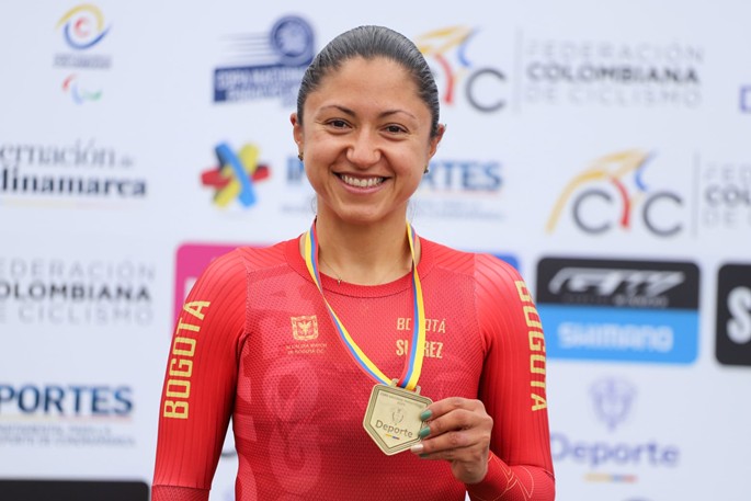 Paula Ossa, doble medallista de oro en la Copa Nacional de Paracycling. Foto cortesía Fedeciclismo.