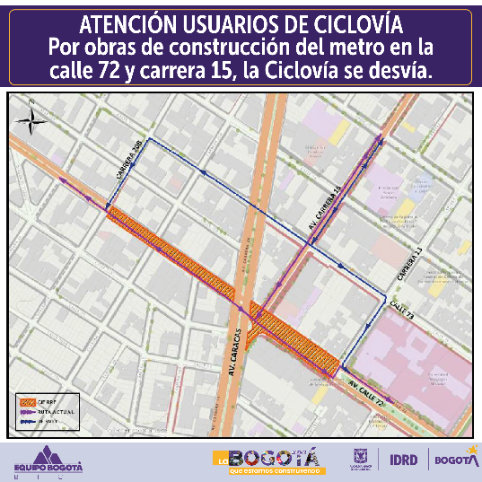 Mapa desvío de la ciclovía