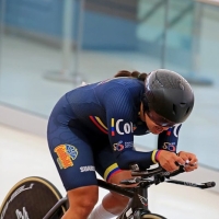 Valeria Hernández logró tres oros y una plata, además de récord panamericano. Foto cortesía Fedeciclismo.