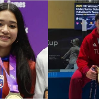 La puertorriqueña Gabriela Lee, número 2 del mundo, y el turco Furkan Yaman, número 1, estarán en Bogotá en la Copa Mundo de sable. Fotos Panam Sports y @YamannFurkann, Instagram.