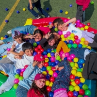 Niños jugando en una piscina de pelotas