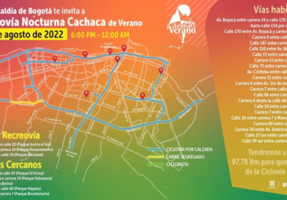 Mapa de la Ciclovía nocturna del 11 de agosto de 2022