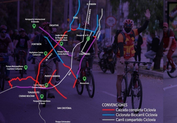 Mapa de vías habilitadas para la Ciclovía en el día sin carro y sin moto