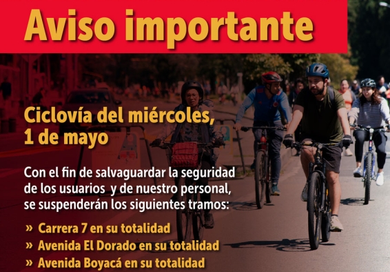 Tramos suspendidos en Ciclovía-1 de mayo 2024