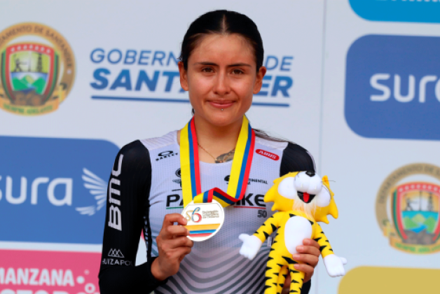 Karen Villamizar, plata en la CRI élite femenina.  Foto cortesía Fedeciclismo.