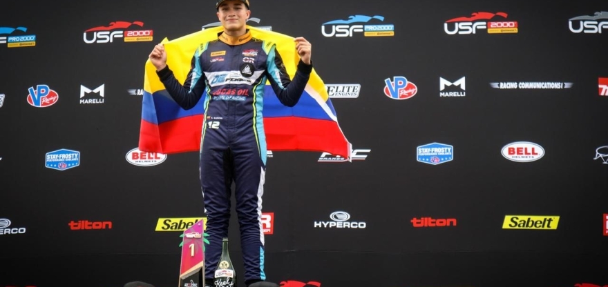 Sebastián Garzón entró con autoridad en la USF2000 en de automovilismo en Estados Unidos. Ganó la primera carrera y es líder del campeonato. Este domingo vuelve a competir. Foto IDRD. 