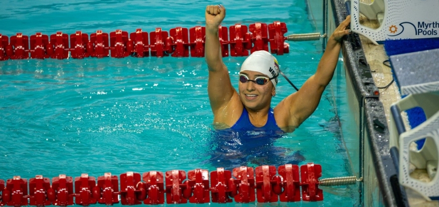 Sara Vargas ganó su primera medalla de oro en los II Juegos Parasuramericanos Valledupar 2026, y lo hizo con marca nacional en los 400 metros estilo libre clase S7. Foto IDRD, Daniel Pérez, enviado especial.