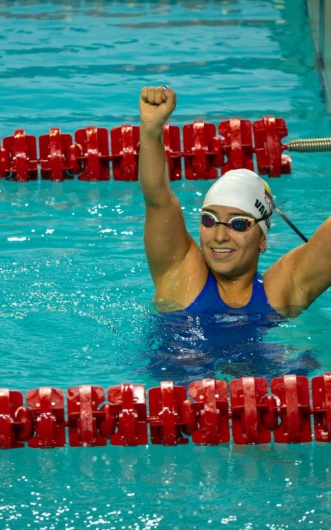 Sara Vargas ganó su primera medalla de oro en los II Juegos Parasuramericanos Valledupar 2026, y lo hizo con marca nacional en los 400 metros estilo libre clase S7. Foto IDRD, Daniel Pérez, enviado especial.