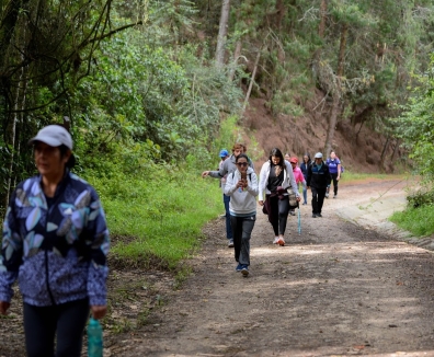 Varias personas caminando por un sendero rural