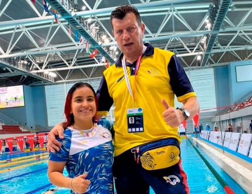 Sara Vargas y su entrenador Estiven Ruiz. Foto IDRD.