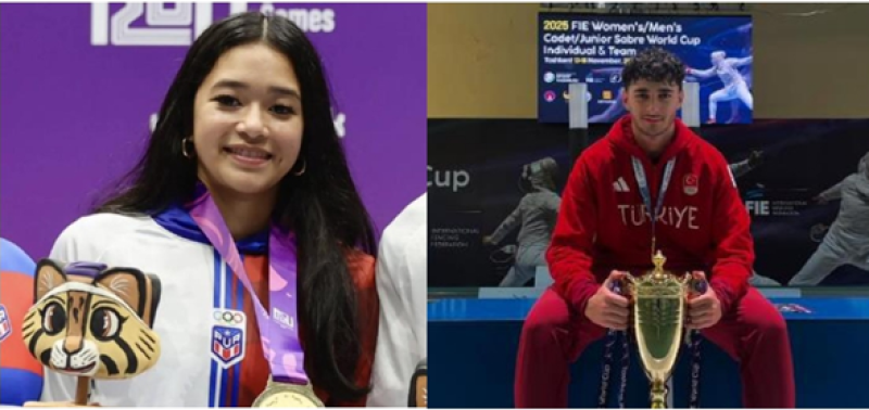 La puertorriqueña Gabriela Lee, número 2 del mundo, y el turco Furkan Yaman, número 1, estarán en Bogotá en la Copa Mundo de sable. Fotos Panam Sports y @YamannFurkann, Instagram.