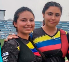 Isabella Forero (izq.) y María José Guerrero, oros en arquería. Foto World Archery Colombia.