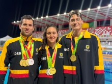 Omar Pinzón, ganador de tres oros y una plata, junto a Jasmin Pistelli con dos platas y un oro, y Gabriel Arias, con un oro.