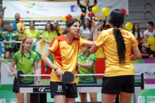 Kelly Montiel y Yuliana Mayorga, compitiendo en dobles femeninos.  Foto IDRD.