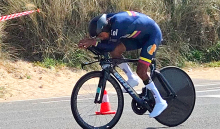 Diego Dueñas en acción. Tras casi tres años, volvió al podio del paracycling internacional en una Copa Mundo. Foto Fedeciclismo.