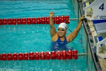 Sara Vargas ganó su primera medalla de oro en los II Juegos Parasuramericanos Valledupar 2026, y lo hizo con marca nacional en los 400 metros estilo libre clase S7. Foto IDRD, Daniel Pérez, enviado especial.
