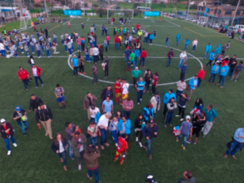 vista aérea de personas en cancha sintética
